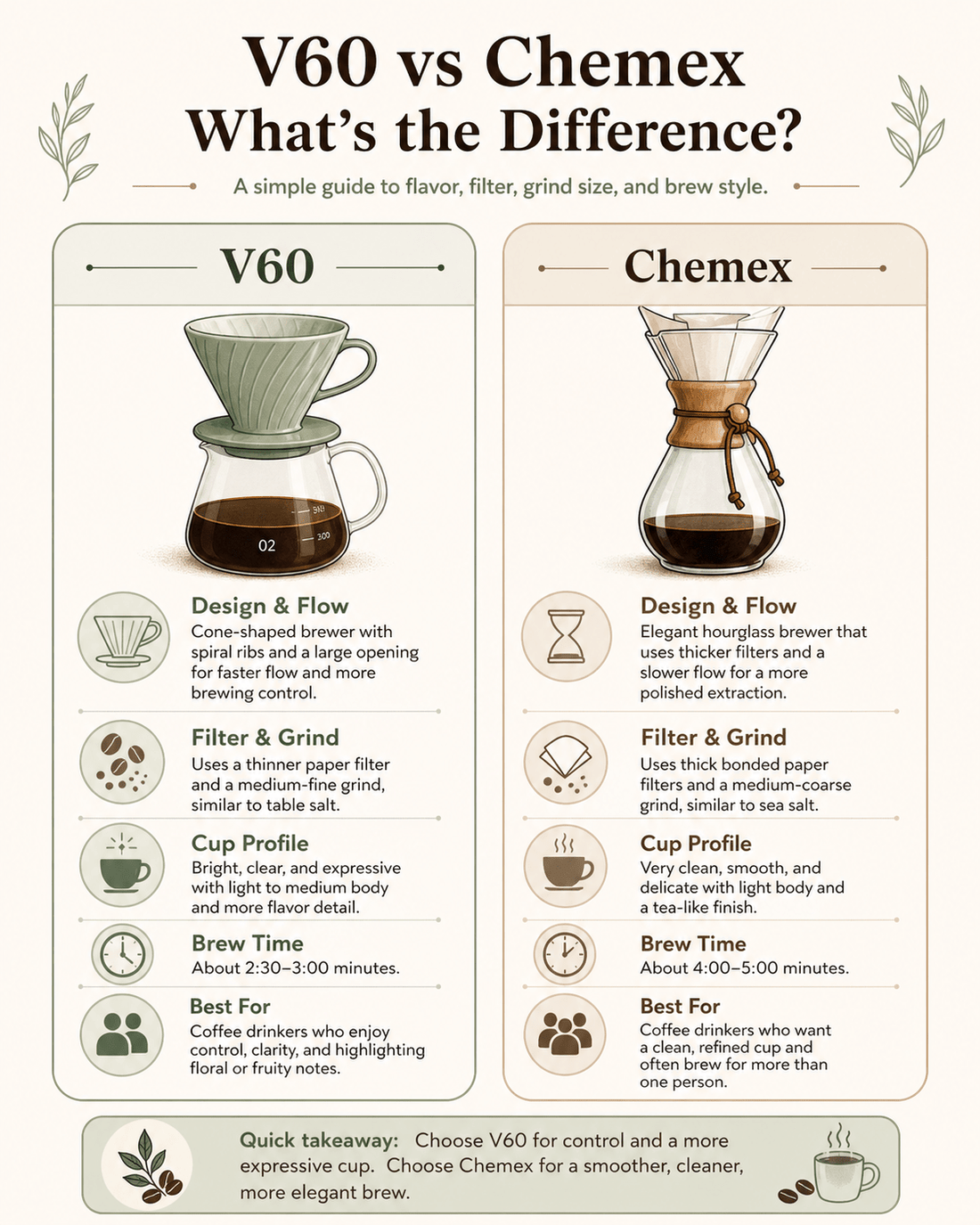 V60 vs Chemex pour over coffee guide from Luz Coffee Co