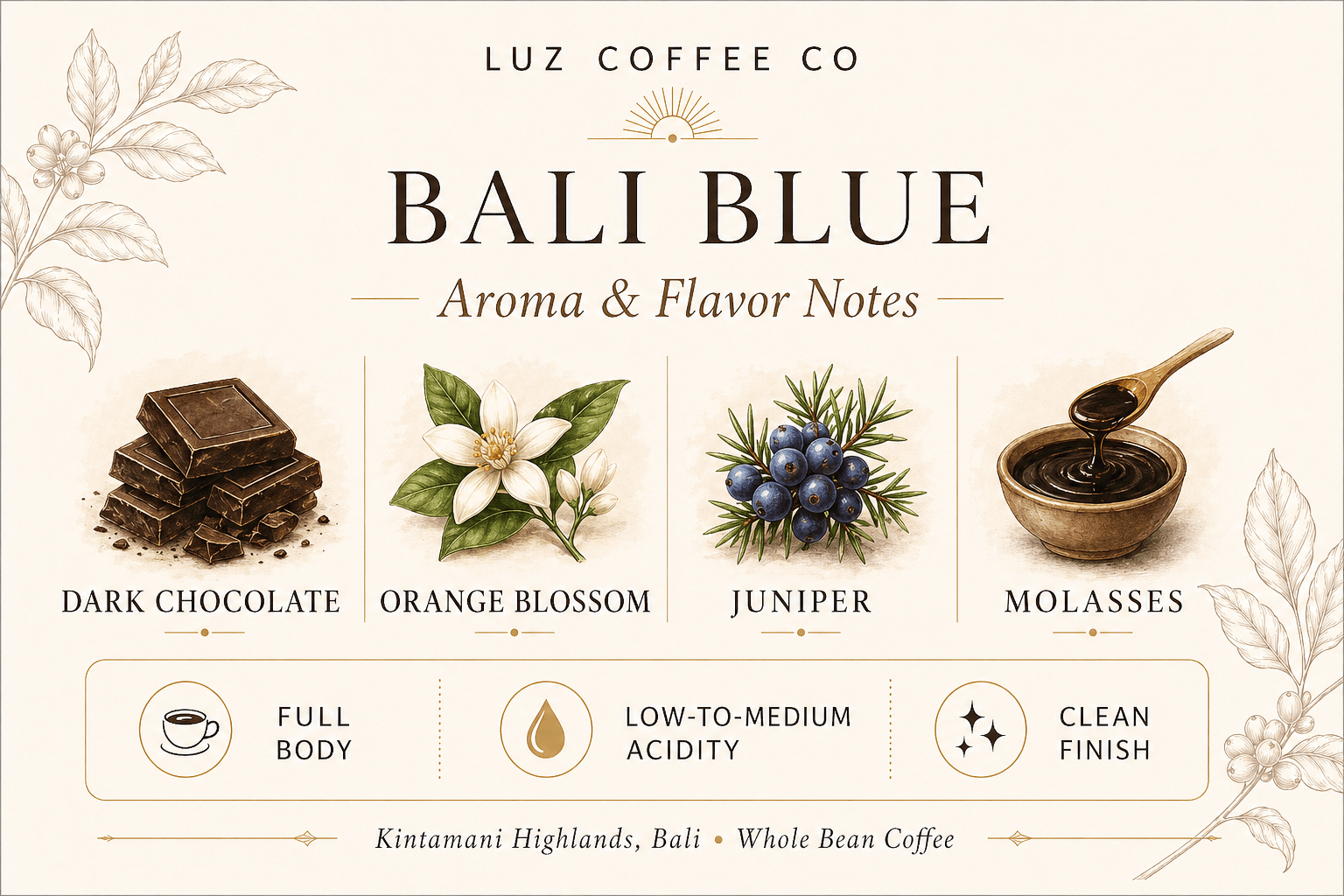 Bali Blue Single Origin | Medium Dark Roast Whole Bean Coffee - Luz Coffee Co