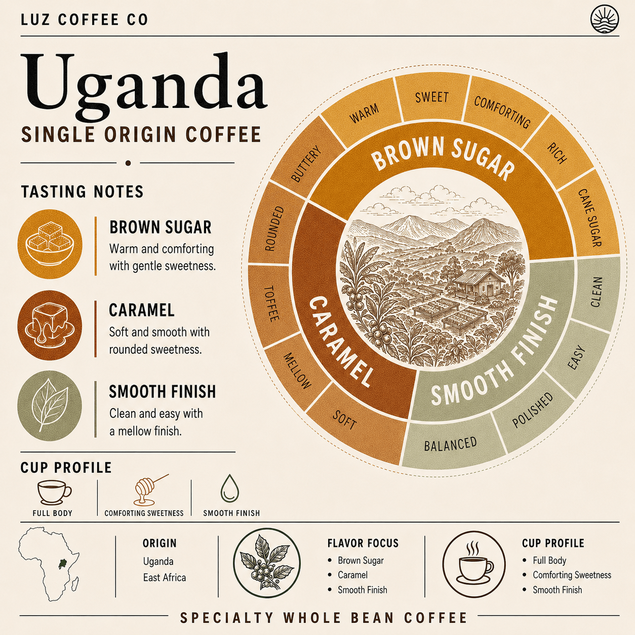 Uganda Single Origin Coffee | Medium - Dark Roast - Luz Coffee Co