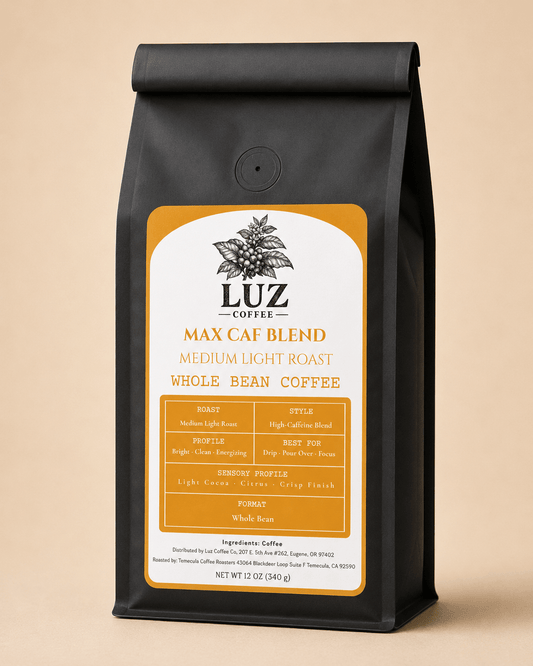 Max Caf High Caffeine Coffee | Medium - Light Roast - Luz Coffee Co